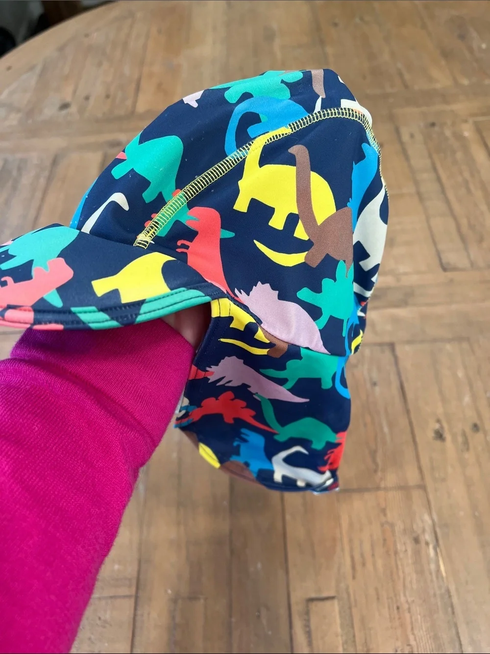 Baby Boden colorful dinosaur swim trunks and sun hat 3-4 years